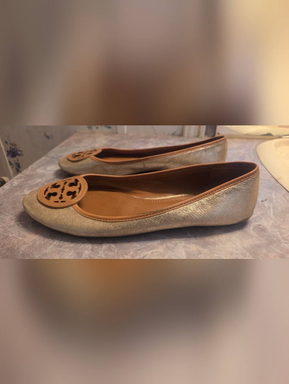 Tory Burch Metallic Gold Leather Ballet Flats - Picture 4 of 6